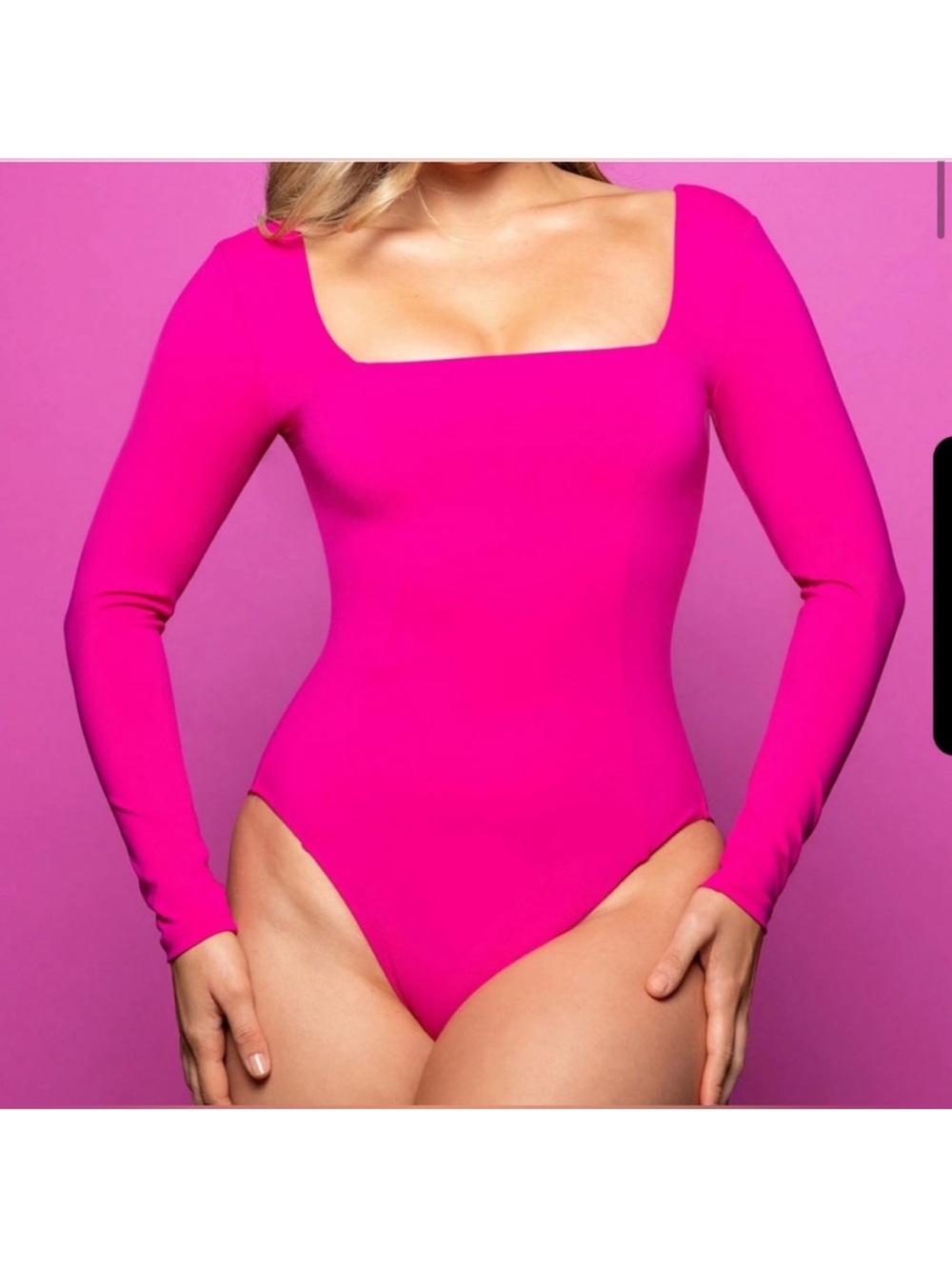 TA3 Squarey Pink Long Sleeve Lace-Up Back One-Piece Bodysuit L - Picture 7 of 7